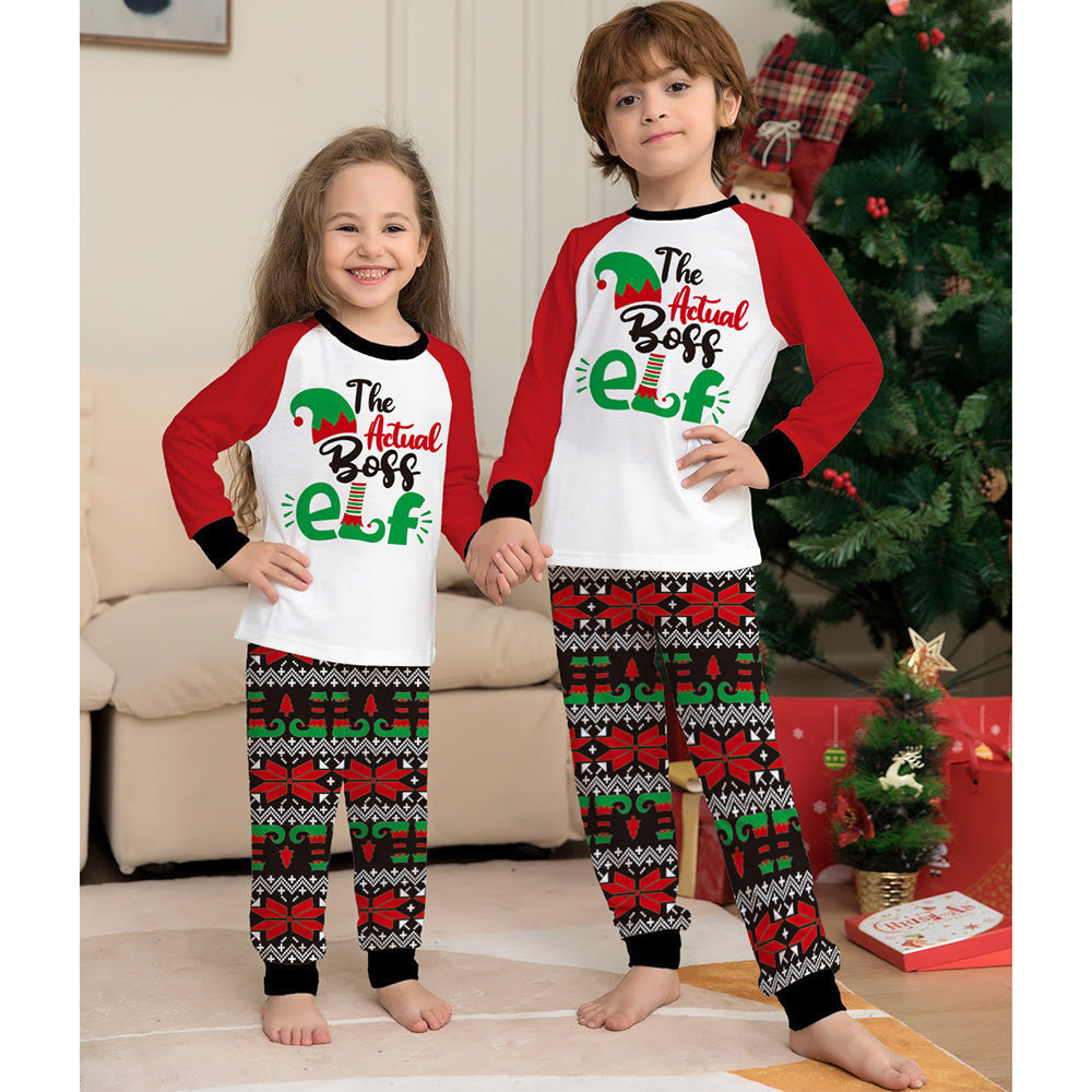 Christmas The Actual Boss Elf Squad Print Stripe Family Matching Pajamas Sets