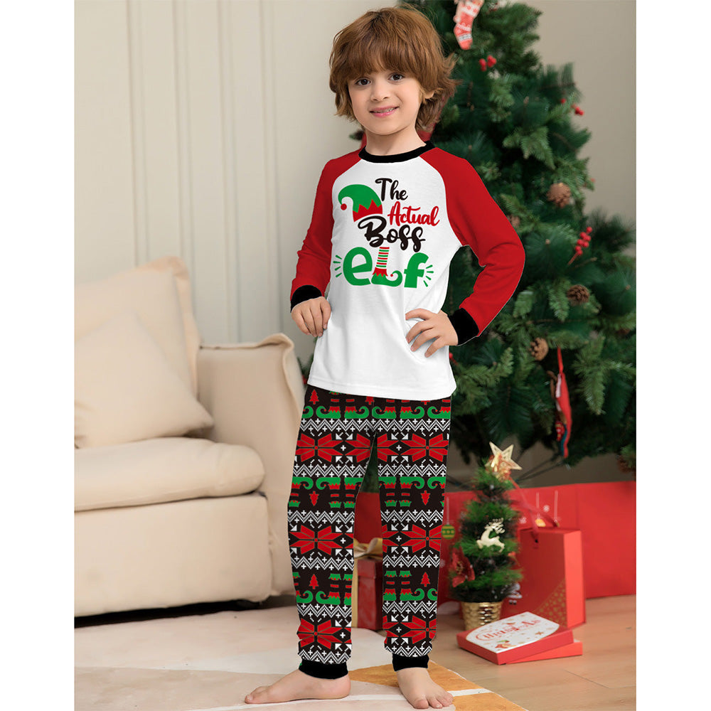 Christmas The Actual Boss Elf Squad Print Stripe Family Matching Pajamas Sets