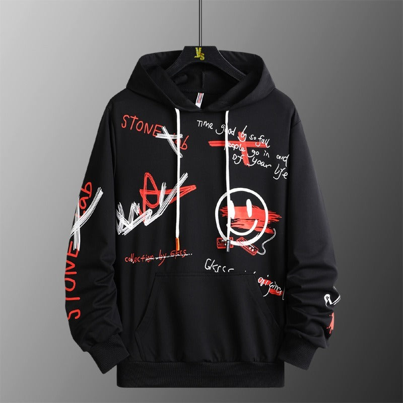 Men Cartoon & Letter Graphic Drawstring Hoodie