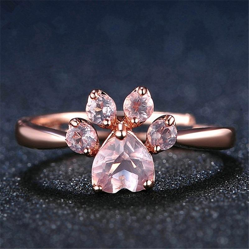 🎄50% Off Christmas Shopping Festival🎅Cat Footprint Pink Crystal Open Ring