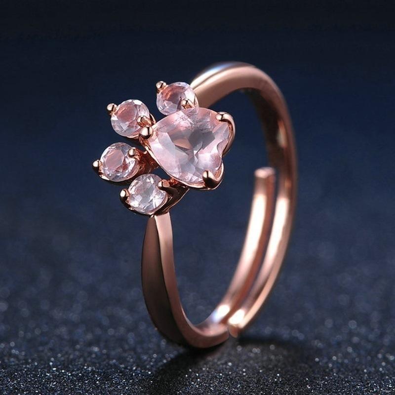 🎄50% Off Christmas Shopping Festival🎅Cat Footprint Pink Crystal Open Ring