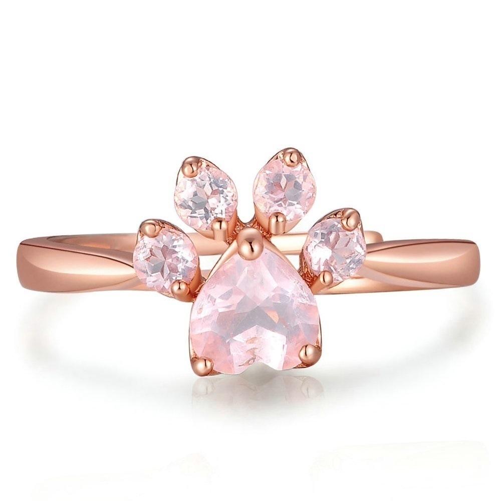 🎄50% Off Christmas Shopping Festival🎅Cat Footprint Pink Crystal Open Ring