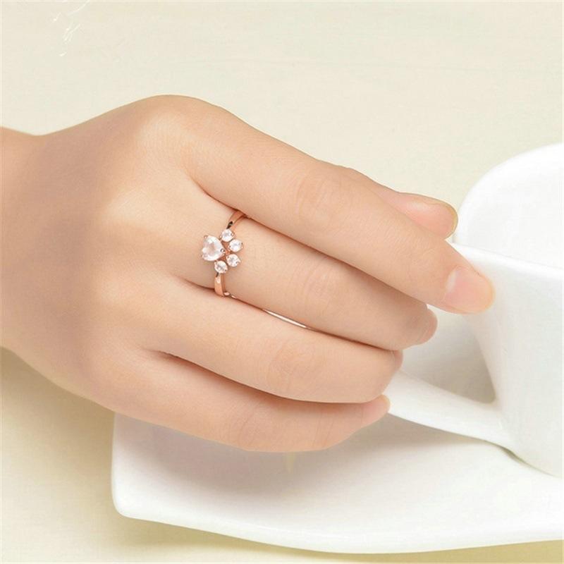 🎄50% Off Christmas Shopping Festival🎅Cat Footprint Pink Crystal Open Ring