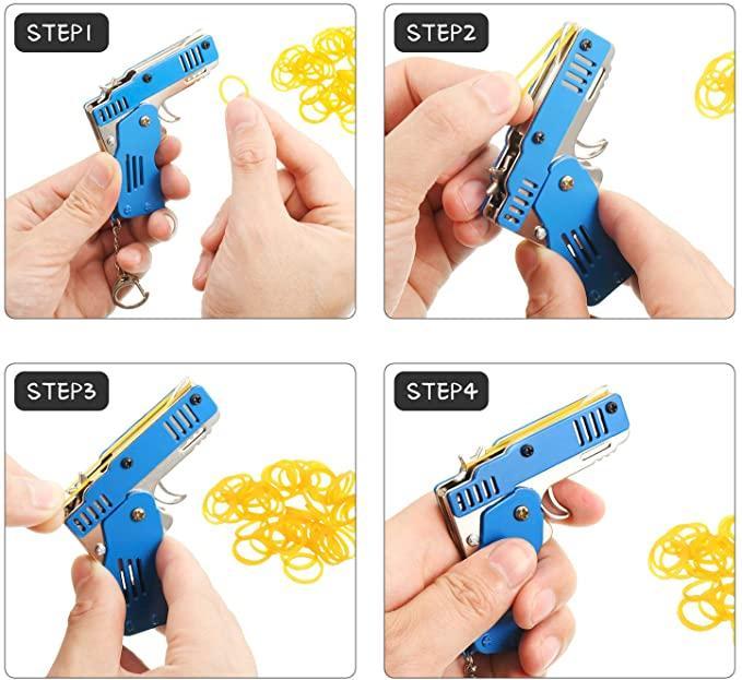 Mini Folding Rubber Band Gun Toy Keychain