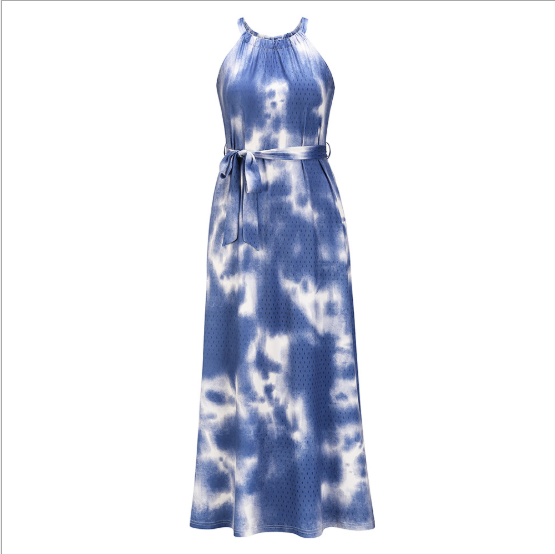 Sleeveless Halter Tie Dye Print Dress