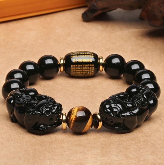 Natural Gold Obsidian Double Pi Yao Wealth Bracelet