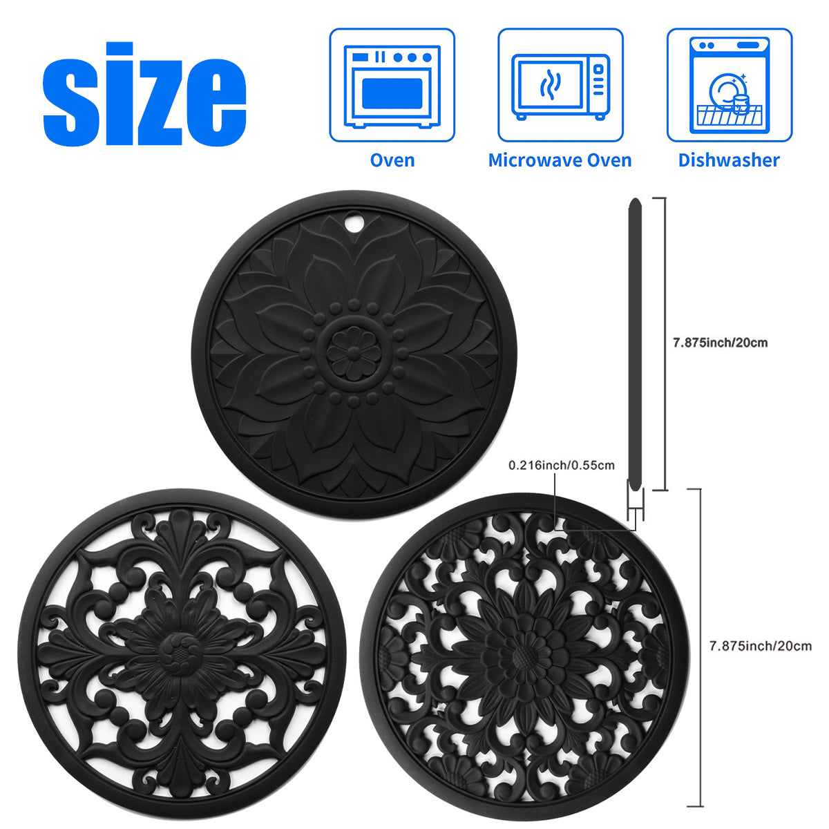 Hobeli 3Pcs Silicone Trivet Mats, Heat Resistant Hot Pot Holder Hot Pads