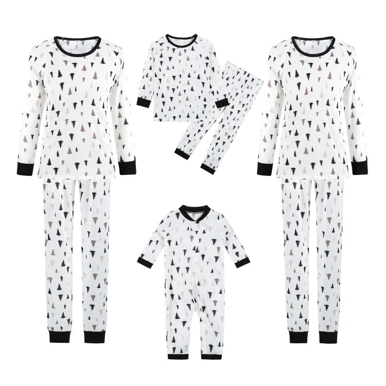 Family Matching Tree Black & White Print Sleepwear Pajamas Sets