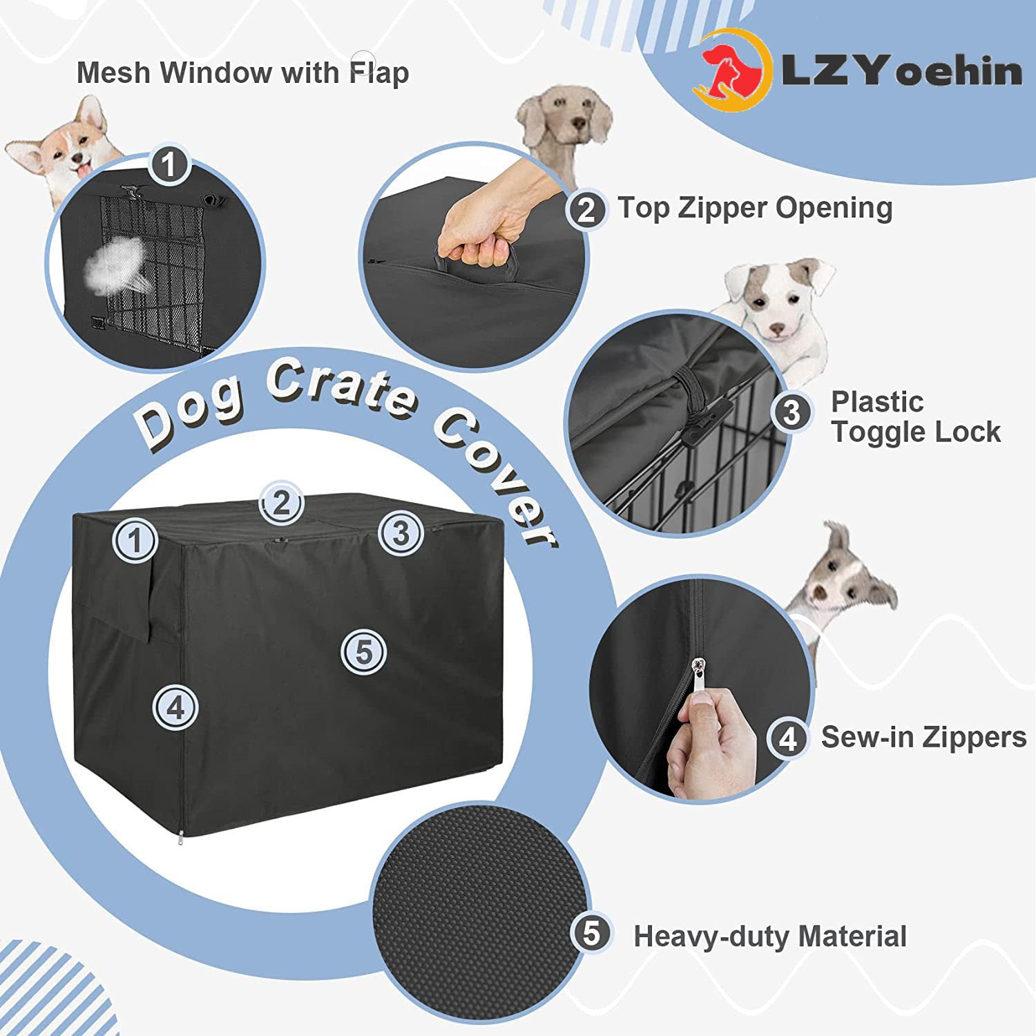 LZYoehin Dog Crate Cover Pet Kennel Cover Universal Dog Cage Cover for 36-48 inches Wire Dog Crate, Black