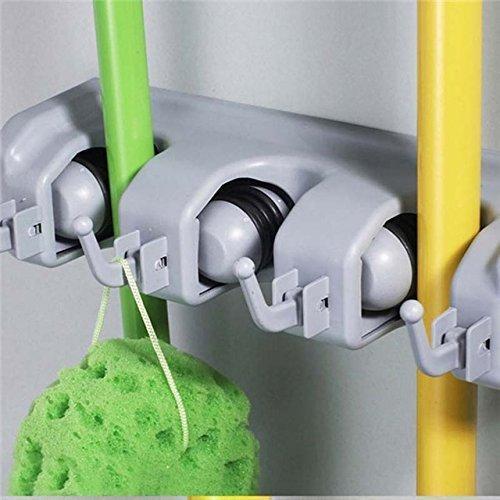 Wall Mounted, 6 Hook, 5 Slot Mop Broom Holder Tool