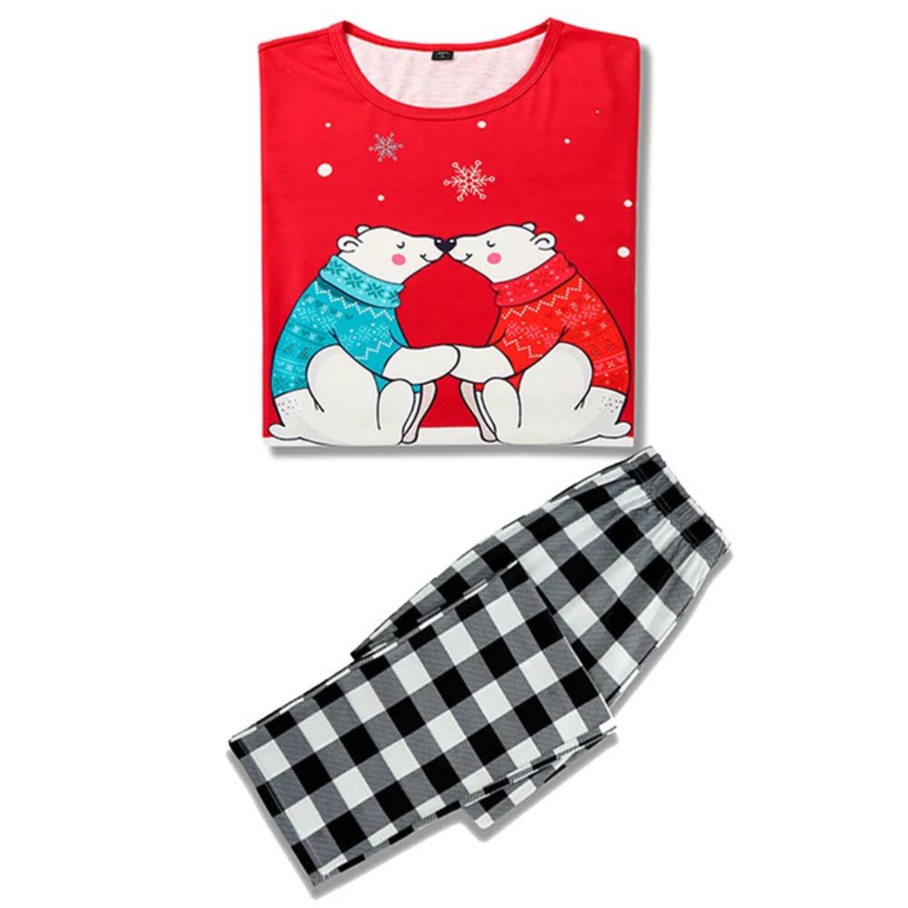 Family Matching Bear Print Plaids Pajamas Sets