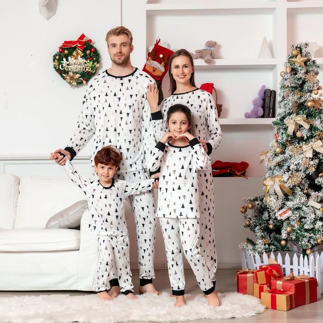 Family Matching Tree Black & White Print Sleepwear Pajamas Sets