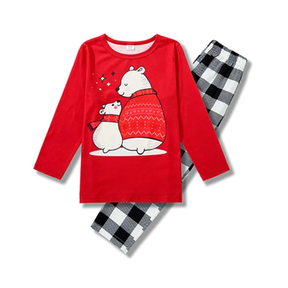 Family Matching Bear Print Plaids Pajamas Sets