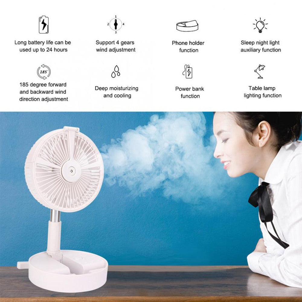 Portable Telescopic USB Fan With Mist humidifier LED Light