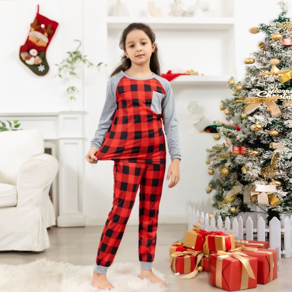 Family Matching Red Black Plaid Pajamas Sets