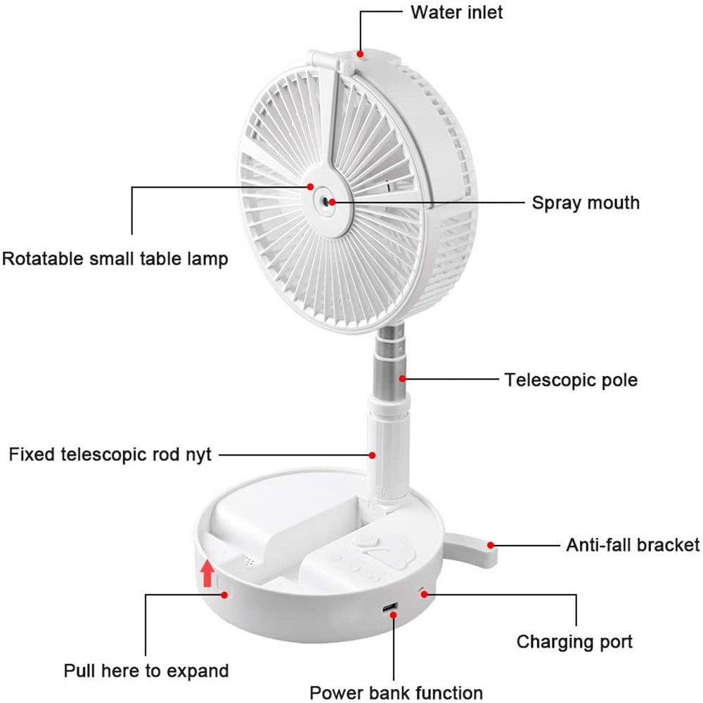 Portable Telescopic USB Fan With Mist humidifier LED Light