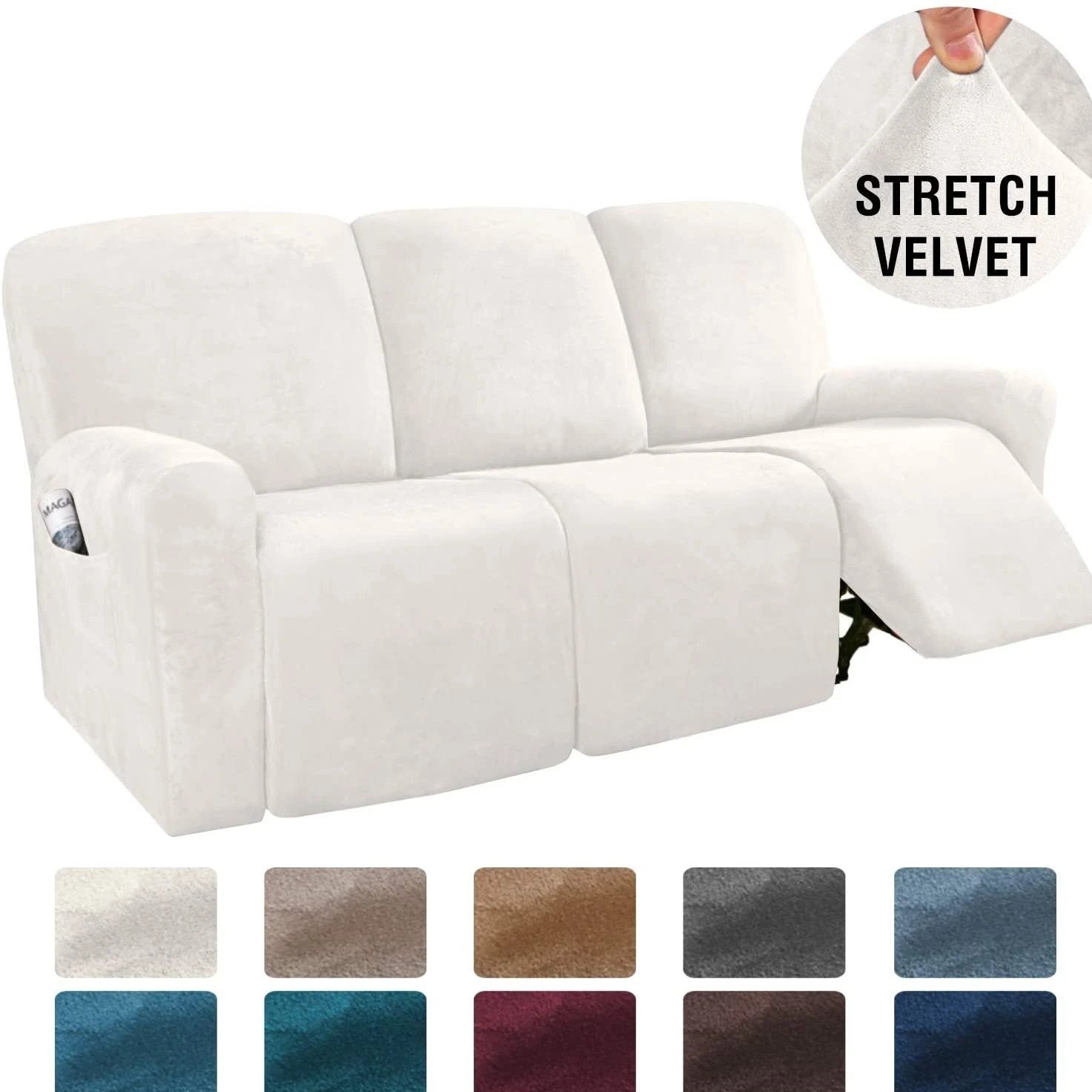 Stretchable Velvet Recliner Slipcover For 1/2/3 Seats