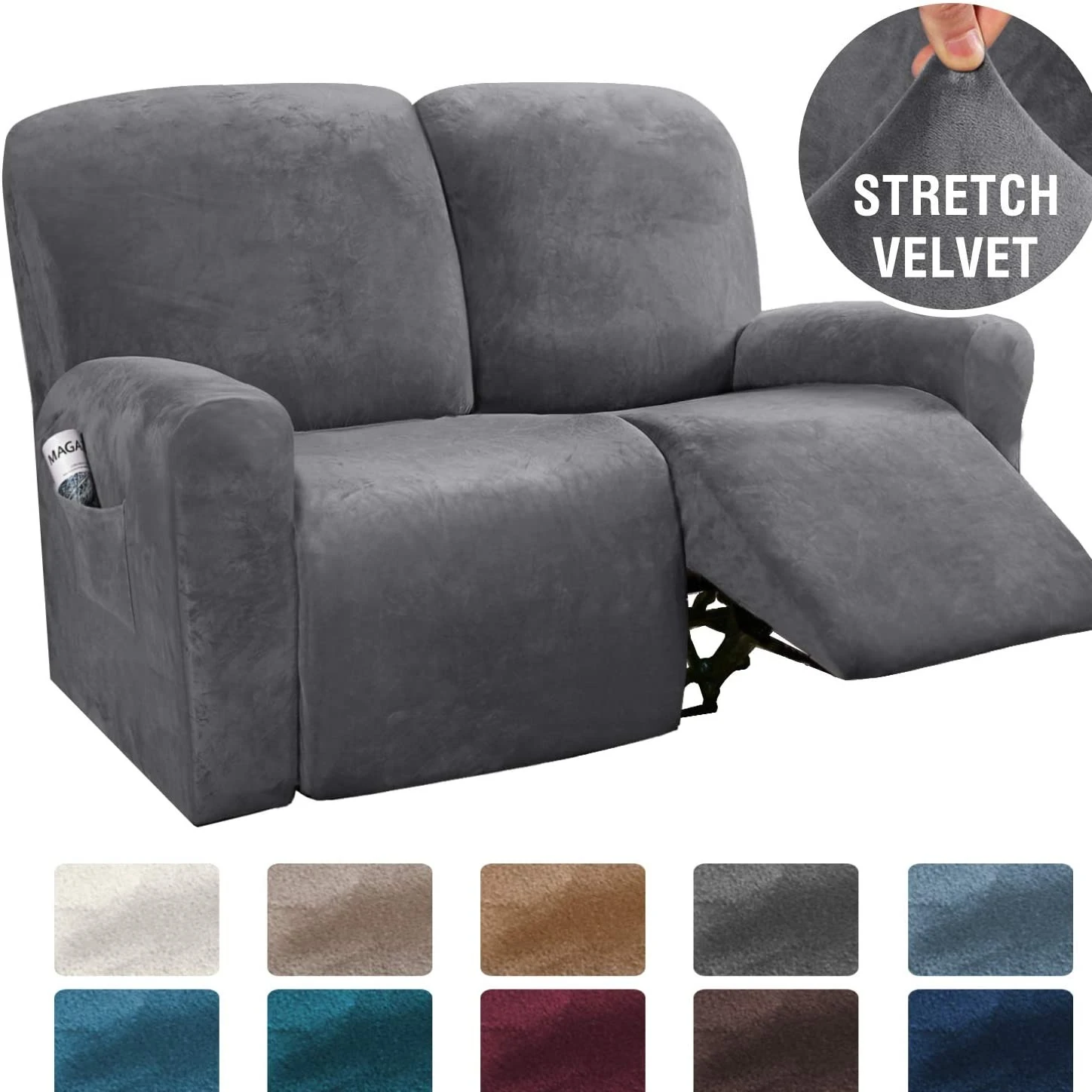 Stretchable Velvet Recliner Slipcover For 1/2/3 Seats