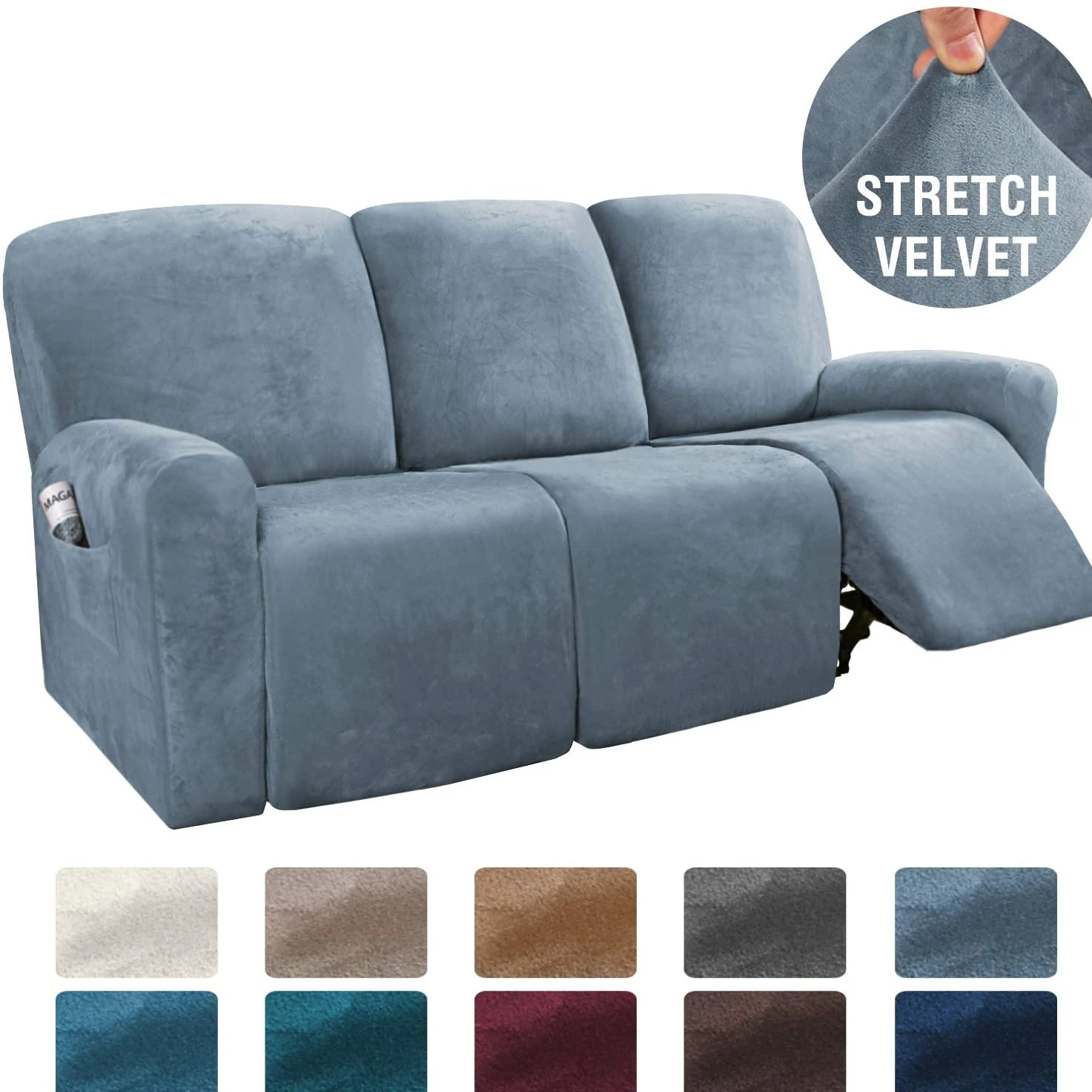 Stretchable Velvet Recliner Slipcover For 1/2/3 Seats