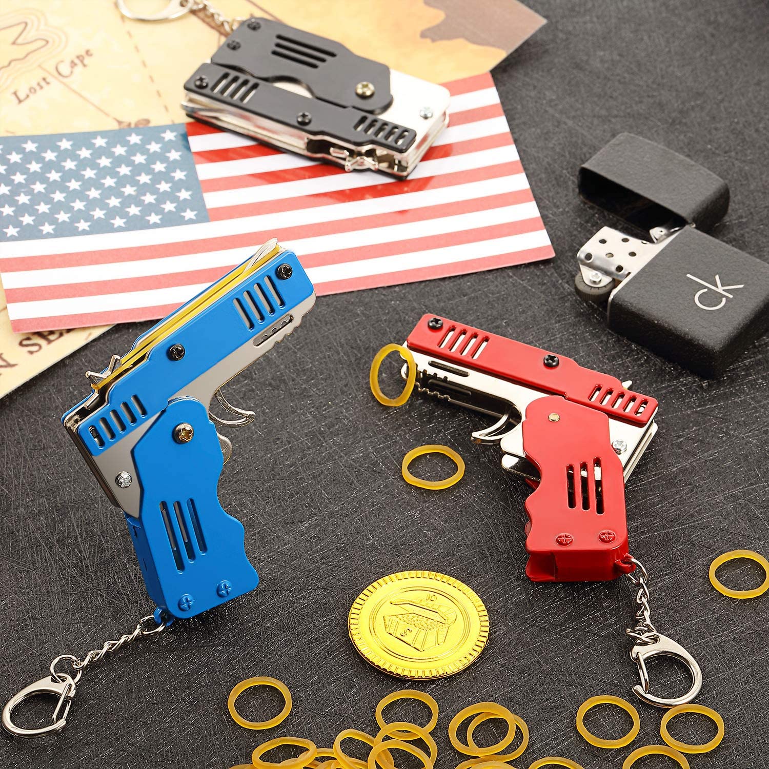 Mini Folding Rubber Band Gun Toy Keychain