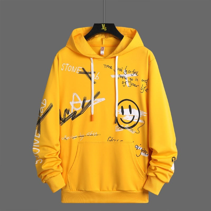 Men Cartoon & Letter Graphic Drawstring Hoodie