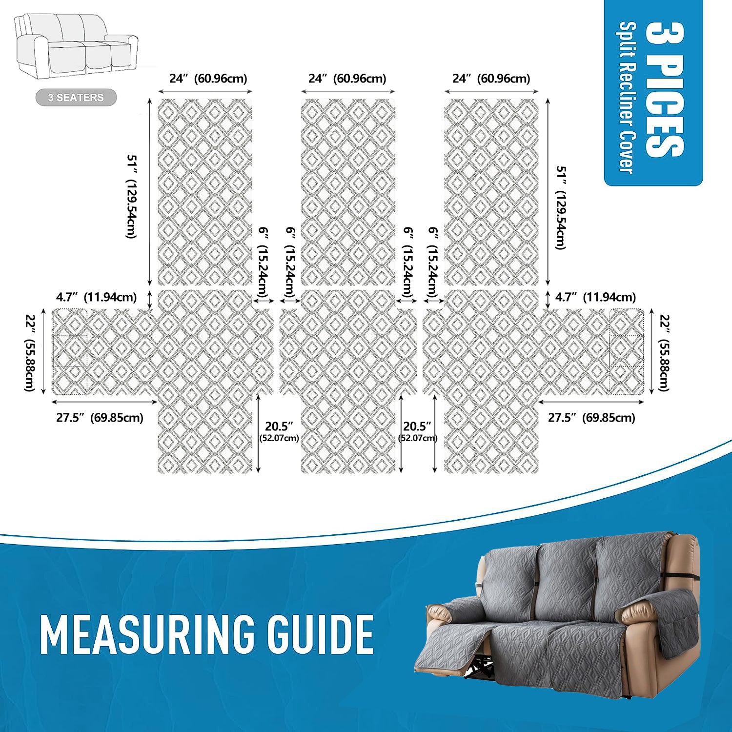 100% Waterproof Recliner Slipcover Rhombus For 1/2/3 Seats