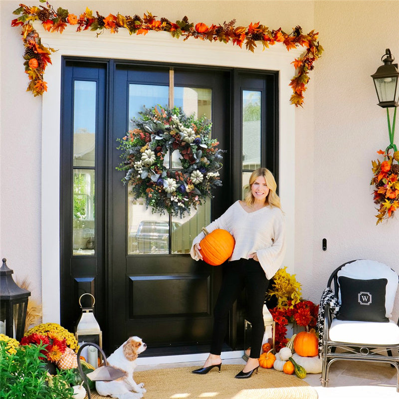 🎄50% Off🎄Early Christmas Promotion🎅White Pumpkins Ranunculus Wreath Front Door Hanging Ornament