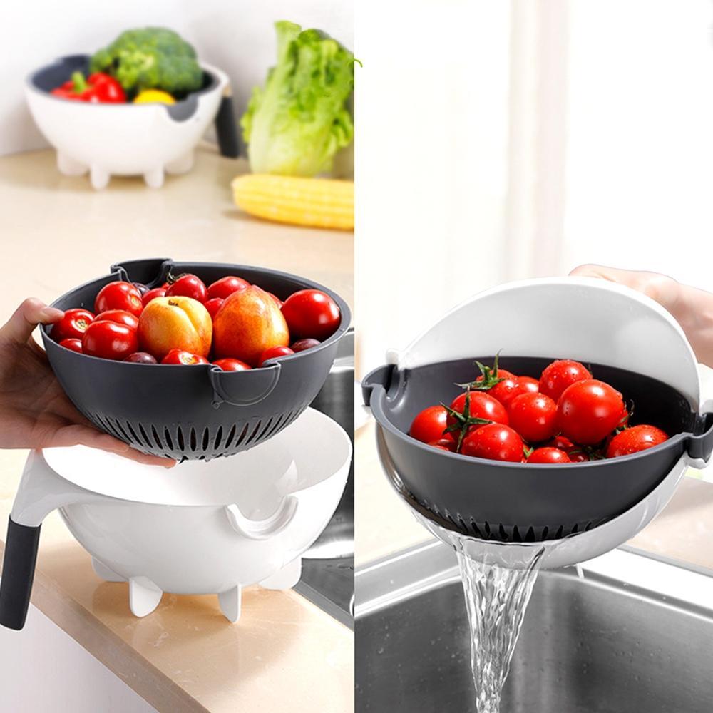 Multi-functional manual vegetable cutter with basket