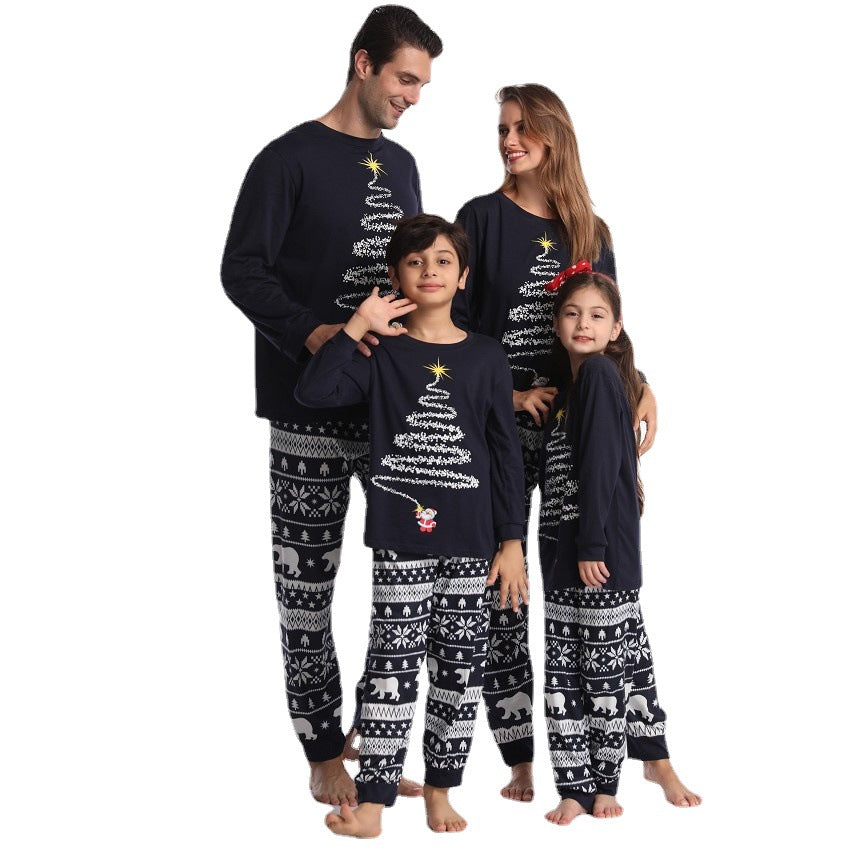 Family Matching Blue Christmas Tree Suits Family Look Pajama Set