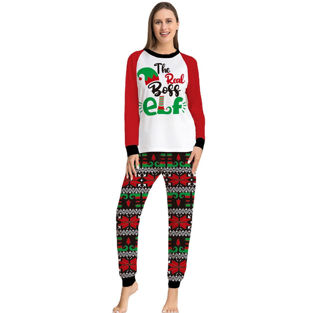 Christmas The Actual Boss Elf Squad Print Stripe Family Matching Pajamas Sets