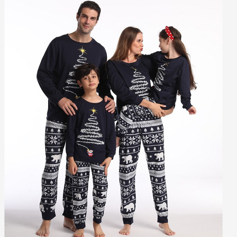 Family Matching Blue Christmas Tree Suits Family Look Pajama Set