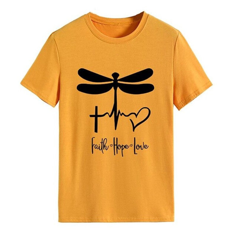 Women's T shirt Dragonfly Letters