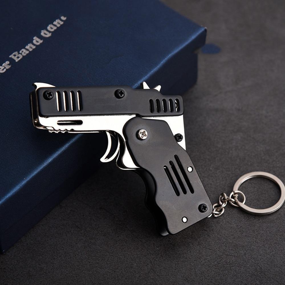 Mini Folding Rubber Band Gun Toy Keychain