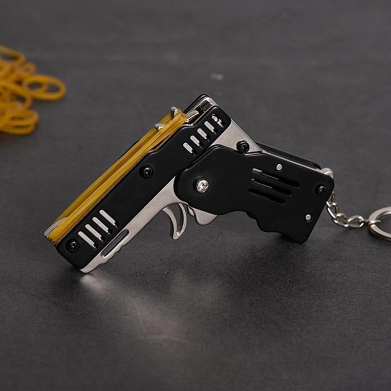 Mini Folding Rubber Band Gun Toy Keychain