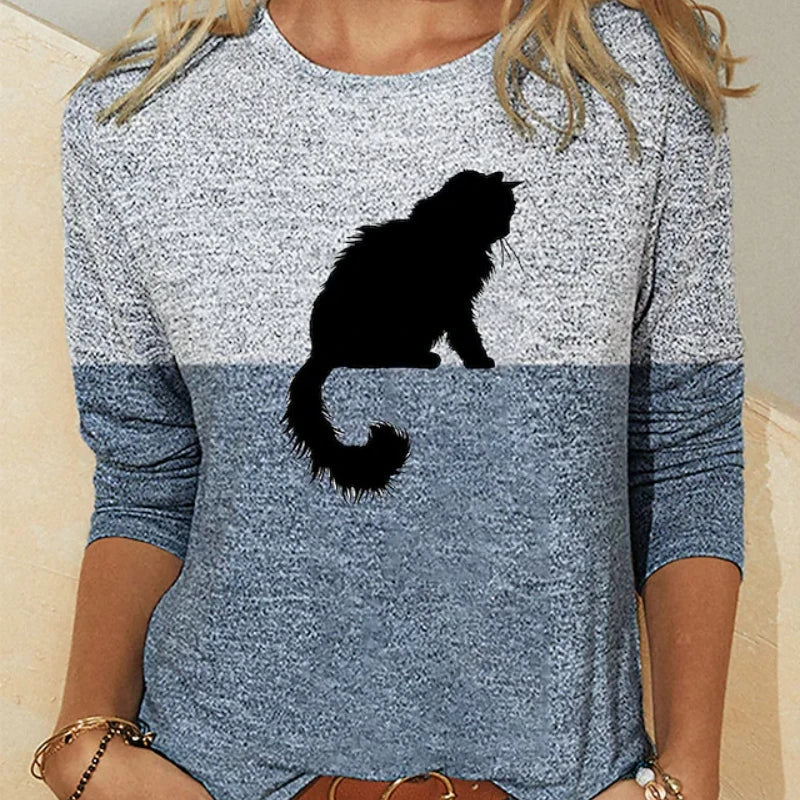 Women's T shirt Splicing Back Cat