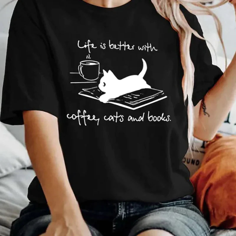 Women's T shirt Book Cat