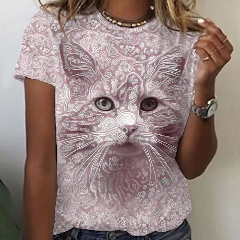 Women's T shirt Cat Print Short Sleeves