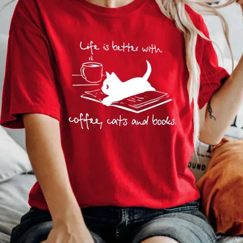 Women's T shirt Book Cat