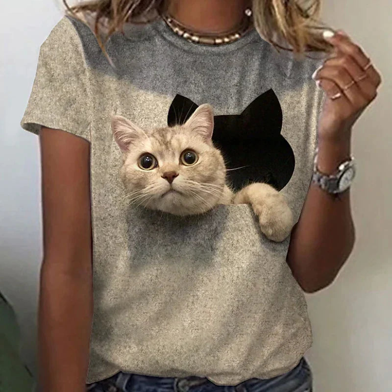 Women's T shirt 3D Cat Painting